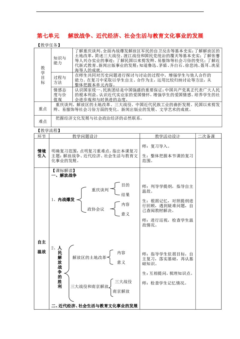 第七八单元复习教案新_初中_人教版初中历史新八上_5.知识点+复习资料（多套）_期末复习教案学案测试题