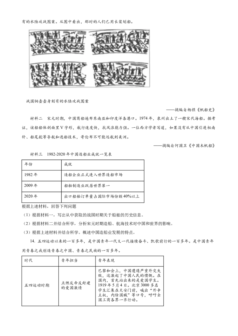 精品解析：2024年湖北省中考历史真题（原卷版）_new_新版初中_最新历史九年级下册_17中考真题赠送_2024中考真题