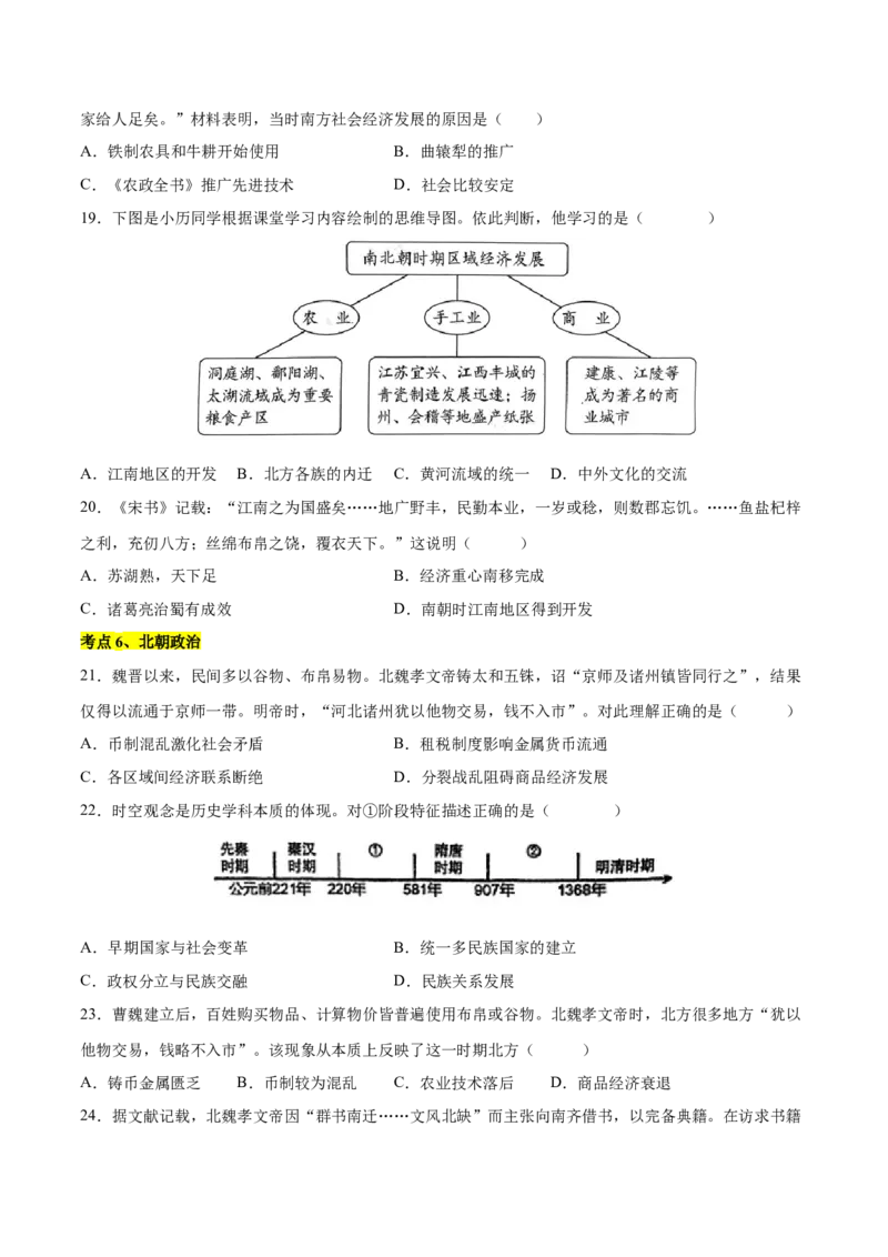 第四单元三国两晋南北朝时期：孕育统一和民族交融单元卷&middot;考点卷（原卷版）_新版初中_最新历史七年级上册_10七上历史单元测试2025秋