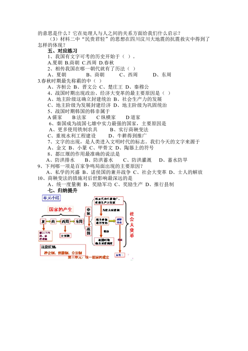 第二单元早期国家的产生与社会变革复习学案（无答案）_初中_人教版初中历史新七上_2.教案+学案（多套）_2全册导学案_第2套：部编人教版7年级历史上册全册学案(2)
