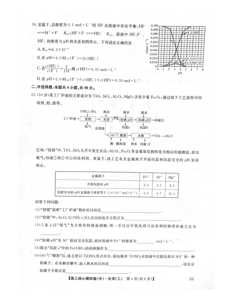 2025-2026学年度第二学期普集高中高三二模摸底考试化学试题_2026届高三下学期核心模拟卷(中)（三）全科_05化学_高三下学期核心模拟卷(中)（三）