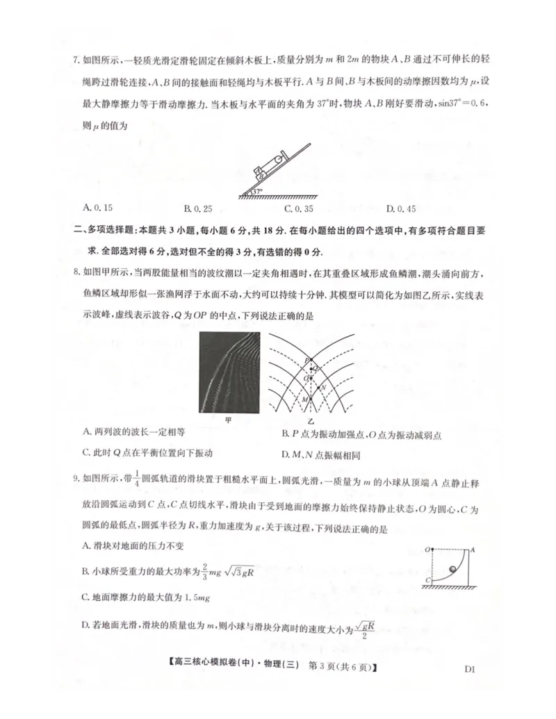 2025-2026学年度第二学期普集高中高三二模摸底考试物理试题_2026届高三下学期核心模拟卷(中)（三）全科_04物理_高三下学期核心模拟卷(中)（三）