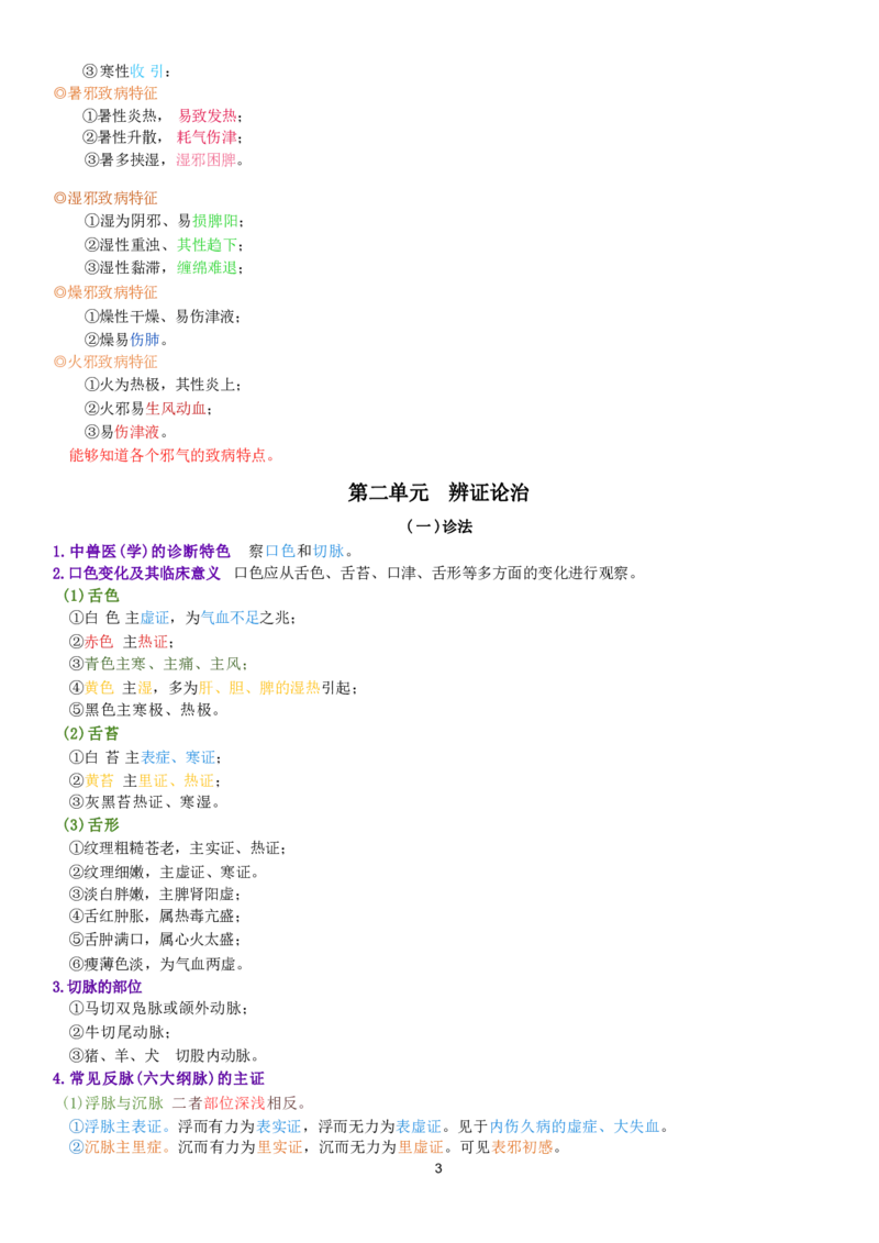 5.中兽医学四色笔记_JH-013执业兽医_5.执业兽医四色笔记_3.临床科目