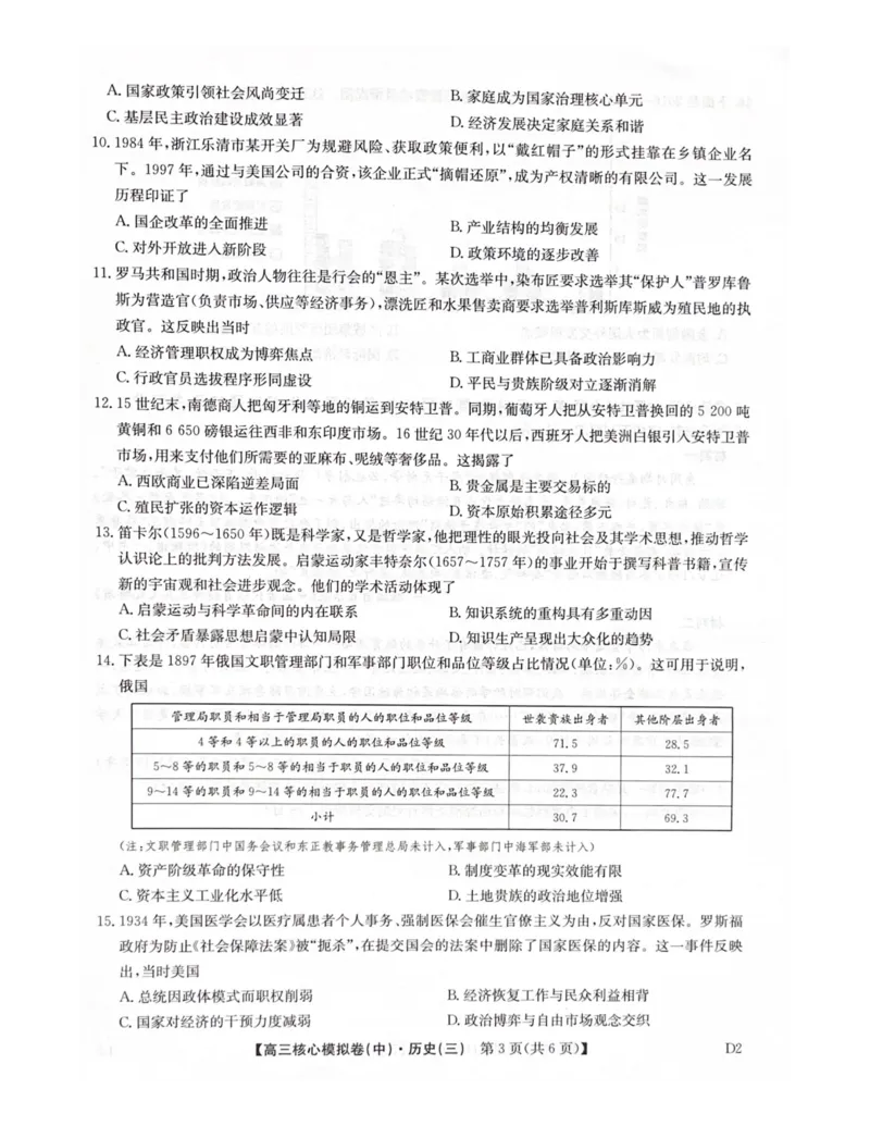 2025-2026学年度第二学期普集高中高三二模摸底考试历史试题_2026届高三下学期核心模拟卷(中)（三）全科_08历史_高三下学期核心模拟卷(中)（三）