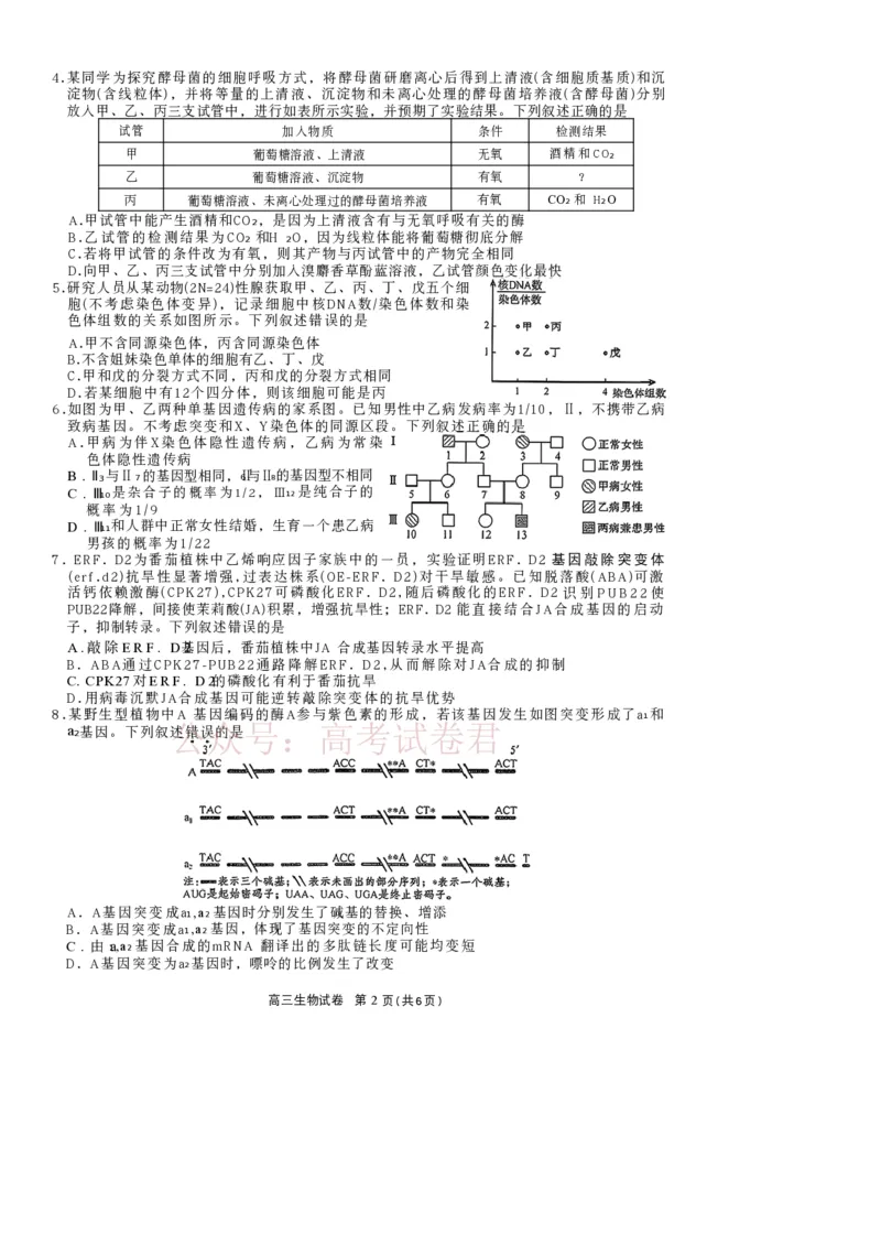 2026届陕西省商洛市高三一模生物试题_副本_2026届陕西商洛市高三下学期第一次模拟考试_06生物_陕西商洛市高三下学期第一次模拟考试