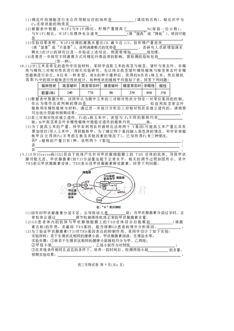 2026届陕西省商洛市高三一模生物试题_副本_2026届陕西商洛市高三下学期第一次模拟考试_06生物_陕西商洛市高三下学期第一次模拟考试