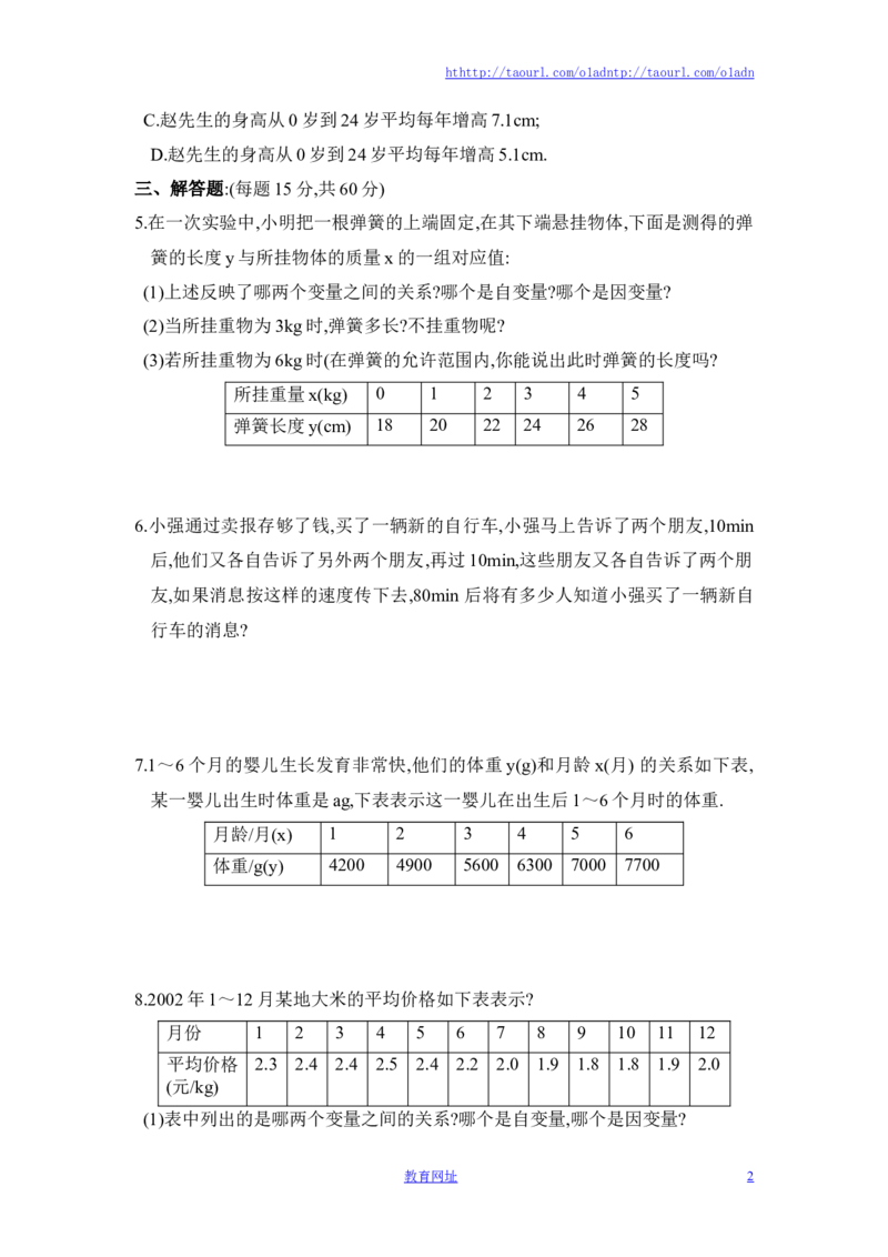 《用表格表示的变量间关系》同步练习（喜子的商铺）_1、初中学习资料_4-2、数学_北师大版_北师大版初中数学7下_北师大版初中数学7下_最新7年级数学下册试卷239份均附答案_同步练习180套