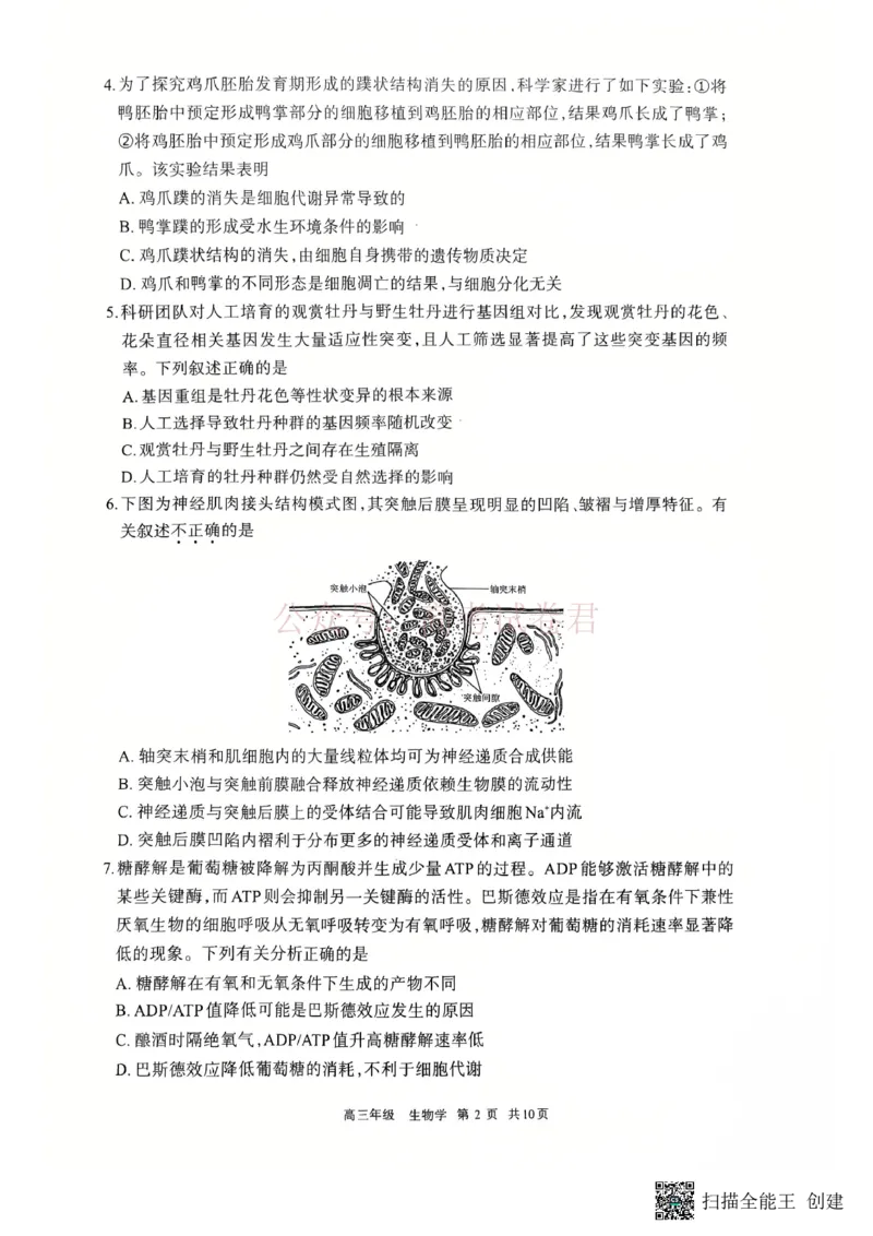2026届内蒙古呼和浩特市高三下学期第一次模拟考试生物_2026届内蒙古呼和浩特市高三下学期第一次模拟考试全科_06生物_内蒙古呼和浩特市高三下学期第一次模拟考试