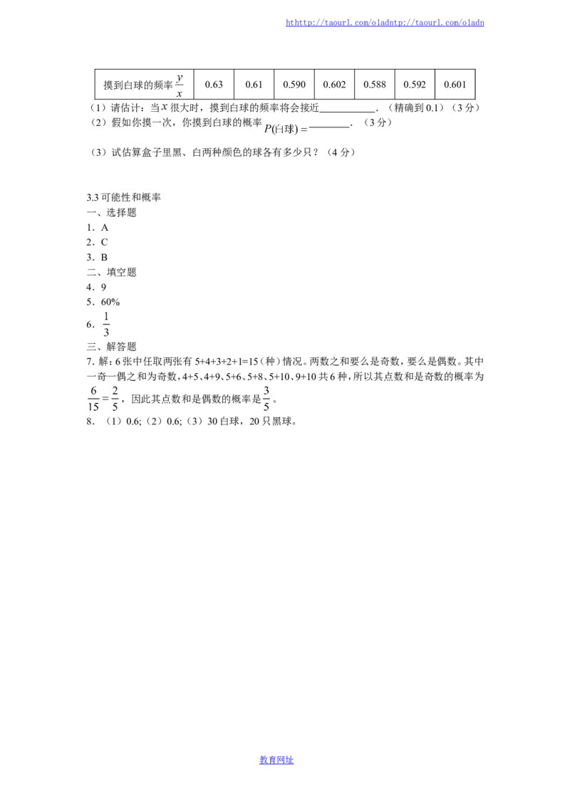 《频率的稳定性》同步练习(2)（喜子的商铺）_1、初中学习资料_4-2、数学_北师大版_北师大版初中数学7下_北师大版初中数学7下_最新7年级数学下册试卷239份均附答案_同步练习180套