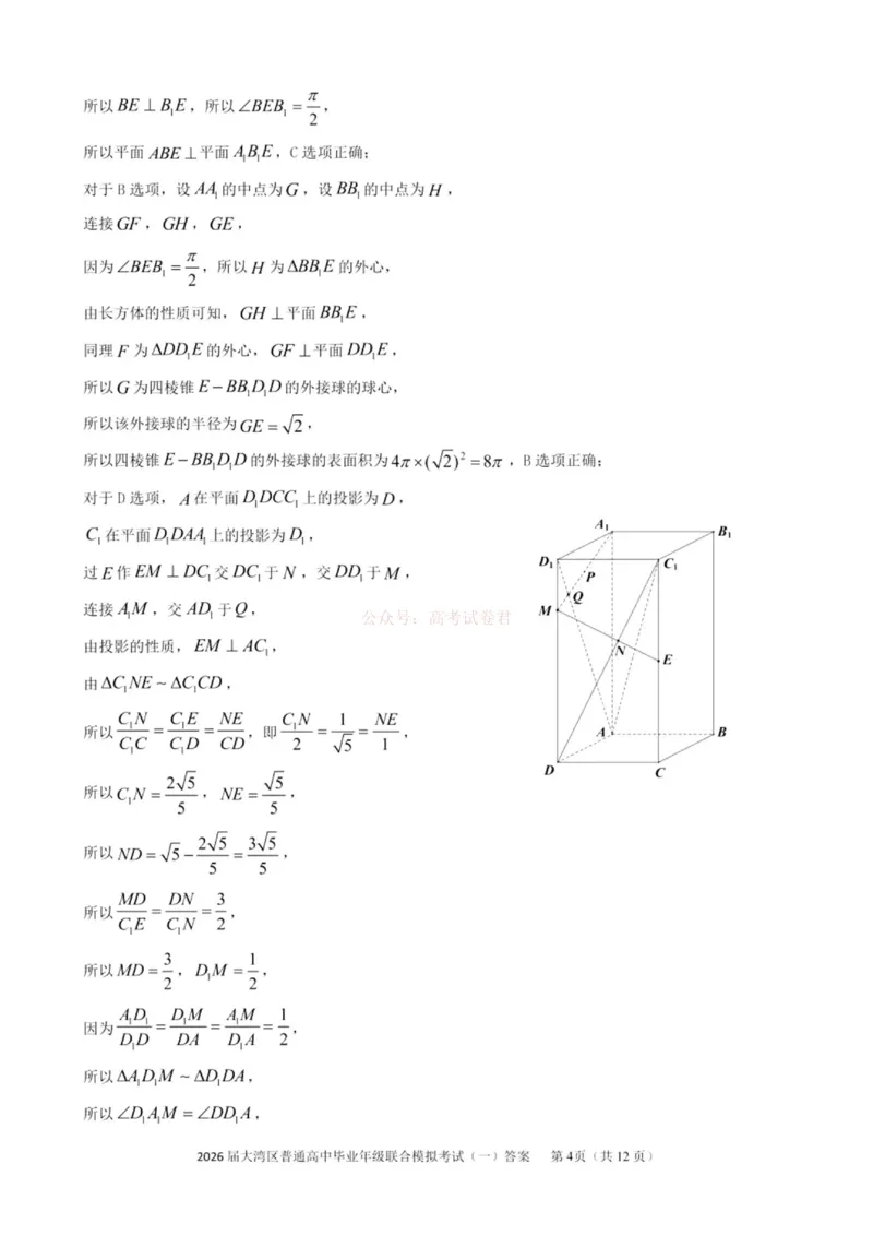 2026届大湾区普通高中毕业年级联合模拟考试（一）数学答案_2026届广东大湾区普通高中毕业年级联合模拟考试（一）（大湾区一模）