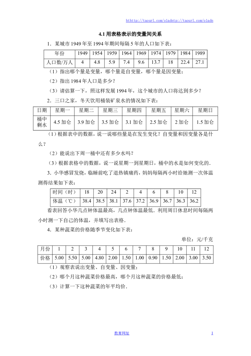《用表格表示的变量间关系》基础训练（喜子的商铺）_1、初中学习资料_4-2、数学_北师大版_北师大版初中数学7下_北师大版初中数学7下_最新7年级数学下册试卷239份均附答案_同步练习180套
