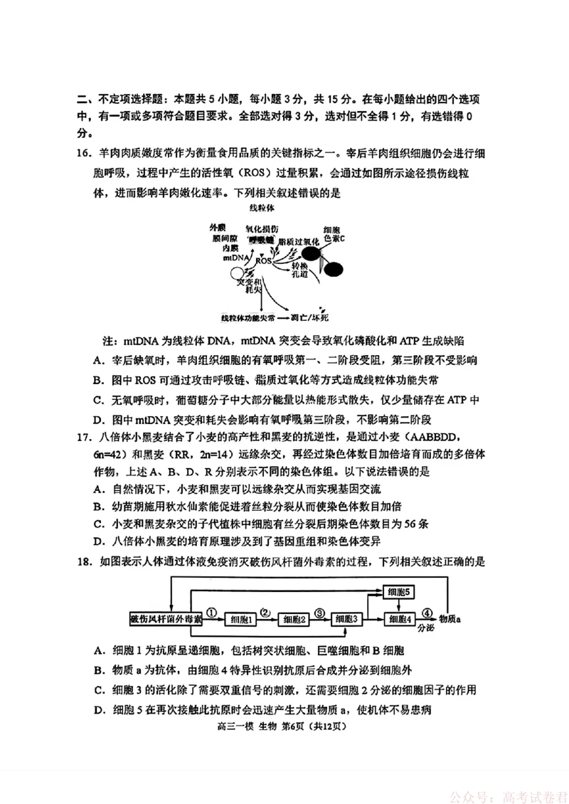 2026届黑龙江哈尔滨三中高三下第一次模拟考试生物（含答案）_2026届黑龙江哈尔滨三中高三下第一次模拟考试