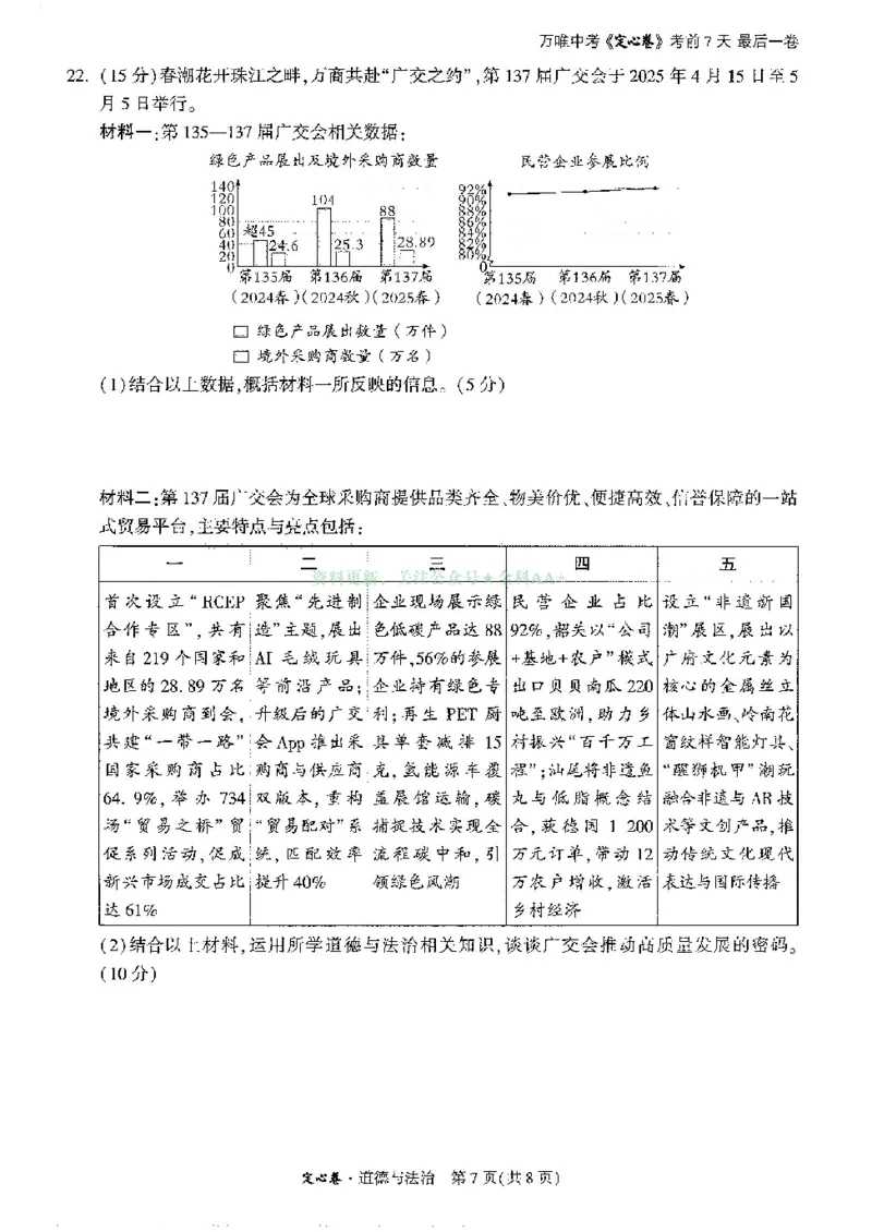 2025《万唯中考&bull;广州定心卷》道法_2025万唯黑白卷定心卷_万唯2025版万唯中考《定心卷》实时更新（已更24省，新增广东、广州）_2025万唯中考《定心卷》7科（广州）