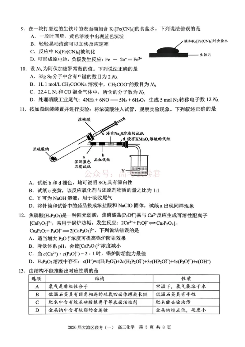 2026届大湾区普通高中毕业年级联合模拟考试（一）化学_2026届广东大湾区普通高中毕业年级联合模拟考试（一）（大湾区一模）