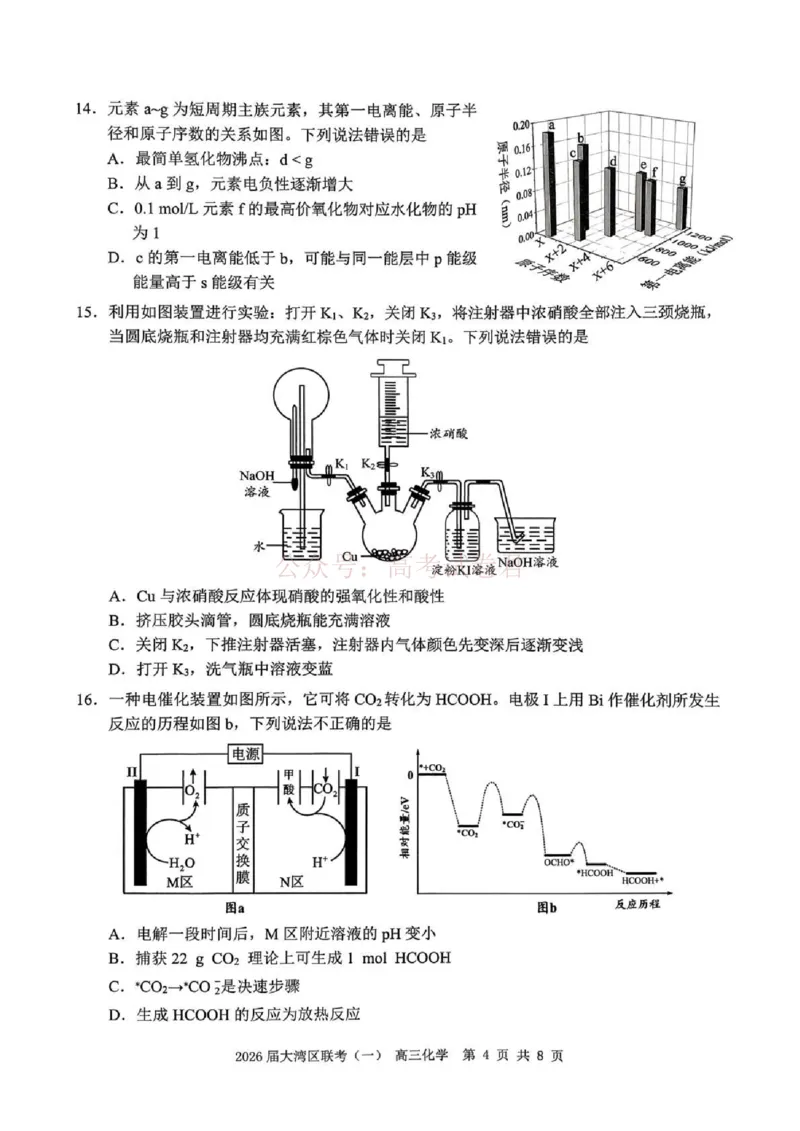 2026届大湾区普通高中毕业年级联合模拟考试（一）化学_2026届广东大湾区普通高中毕业年级联合模拟考试（一）（大湾区一模）