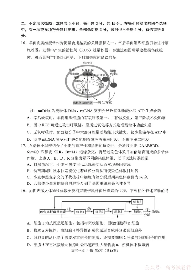 2026哈三中一模生物哈三中2026年高三学年第一次模拟考试生物试题_2026届黑龙江哈尔滨三中高三下第一次模拟考试