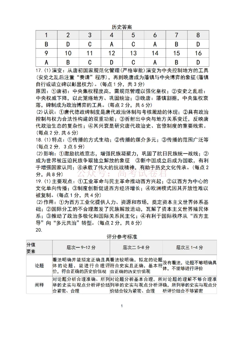 2026届内蒙古呼和浩特市高三下学期第一次模拟考试历史答案_2026届内蒙古呼和浩特市高三下学期第一次模拟考试全科_08历史_内蒙古呼和浩特市高三下学期第一次模拟考试