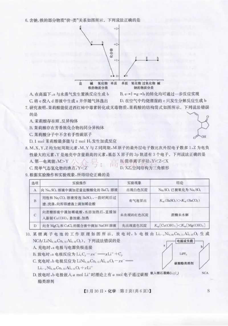 九师联盟2026届高三下学期3月30日质量检测化学_副本_2026届九师联盟高三下学期3月30质量检测_04化学_九师联盟高三下学期3月30质量检测