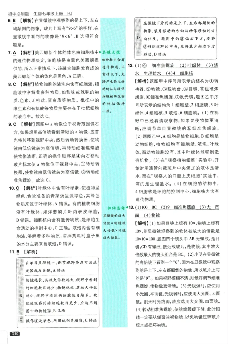 初中必刷题-7上-生物人教版批注式详答与详析_2、2025初中必刷题合集_初中必刷题23+24+25上册_2025版（全科上册）_2025版（全科上册）_初中必刷题生物