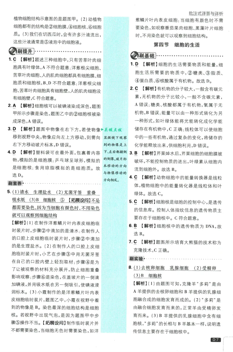 初中必刷题-7上-生物人教版批注式详答与详析_2、2025初中必刷题合集_初中必刷题23+24+25上册_2025版（全科上册）_2025版（全科上册）_初中必刷题生物