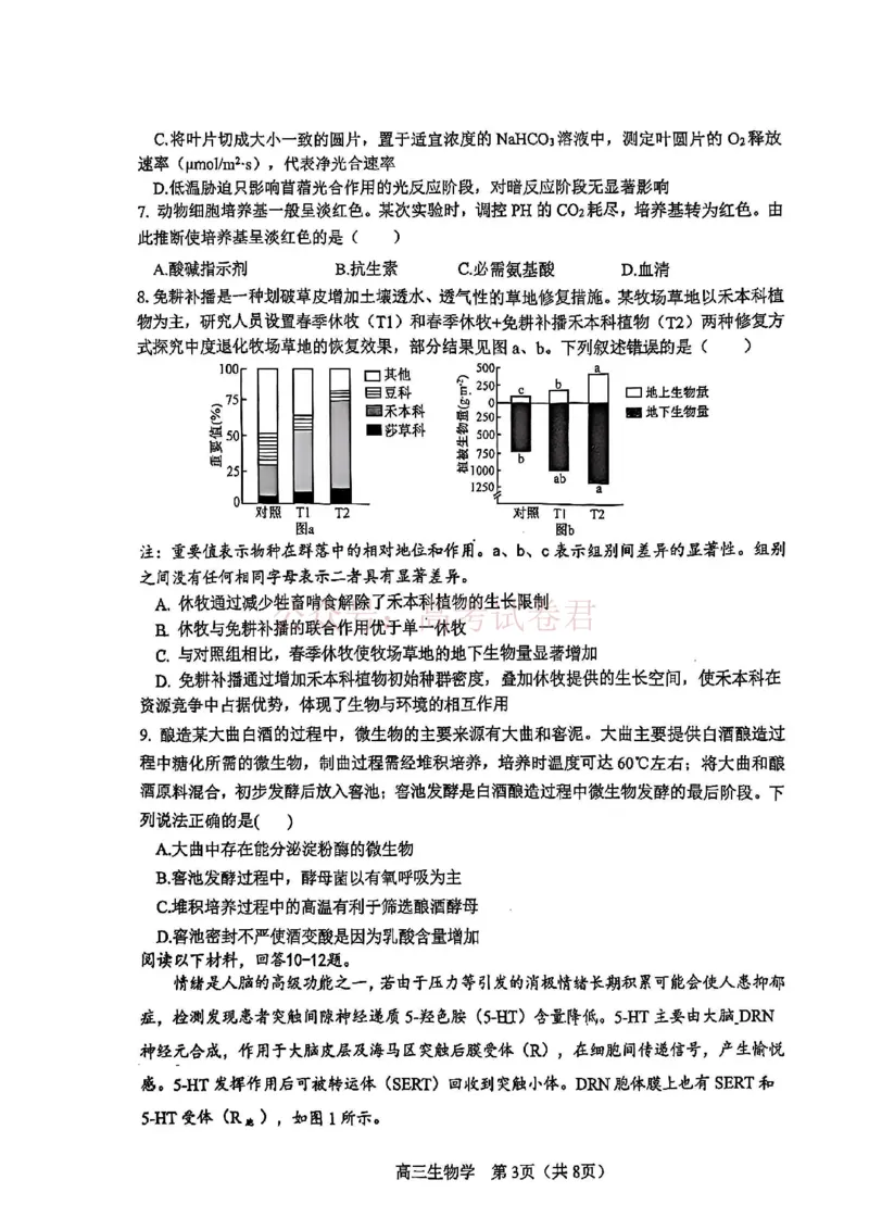 2026年天津市河东区高三下学期总复习质量检测（一）生物_副本_2026年天津市河东区高三下学期总复习质量检测（一）全科_06生物_天津市河东区高三下学期总复习质量检测（一）