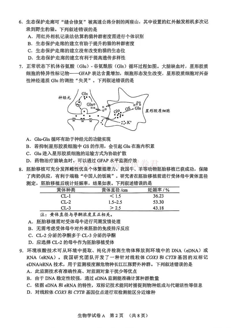 2026年广州市普通高中毕业班综合测试（一）生物试题_副本_2026届广州市高三毕业班综合测试（一）全科_06生物_广州市高三毕业班综合测试（一）