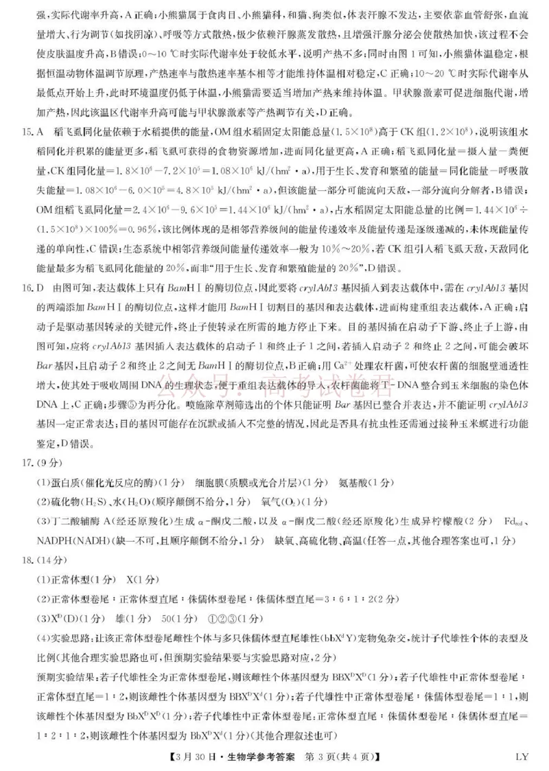 九师联盟2026届高三下学期3月30日质量检测生物答案_副本_2026届九师联盟高三下学期3月30质量检测_05生物_九师联盟高三下学期3月30质量检测