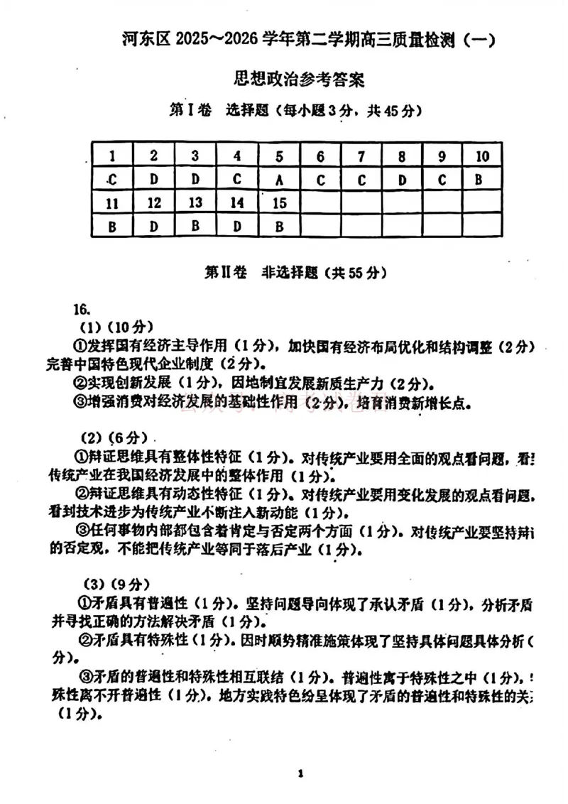 2026年天津市河东区高三下学期总复习质量检测（一）政治答案_副本_2026年天津市河东区高三下学期总复习质量检测（一）全科