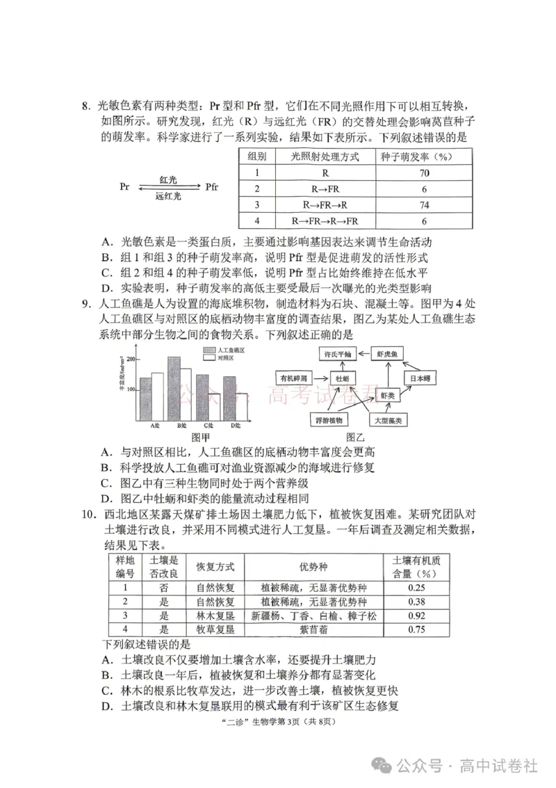 2026年四川省南充市高考适应性考试（二诊）生物_副本_2026年四川省南充市高考适应性考试（二诊）全科_06生物_四川省南充市高考适应性考试（二诊）