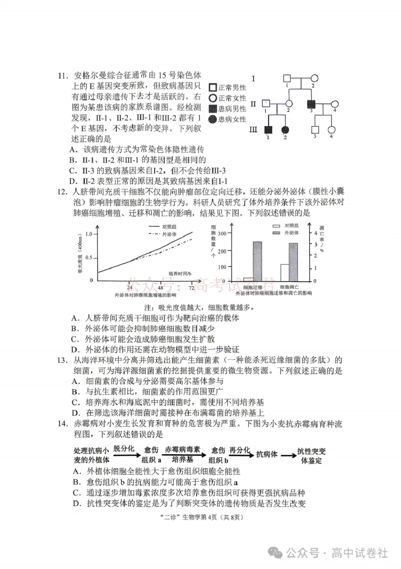 2026年四川省南充市高考适应性考试（二诊）生物_副本_2026年四川省南充市高考适应性考试（二诊）全科_06生物_四川省南充市高考适应性考试（二诊）