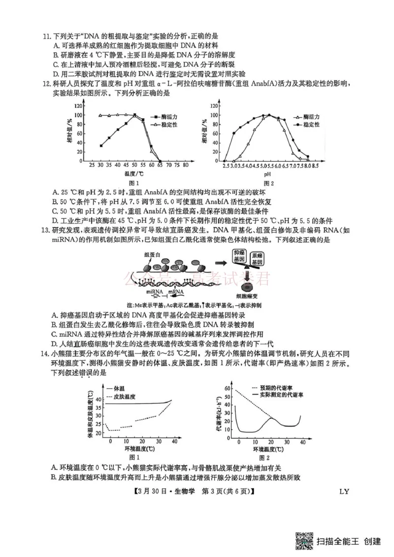 九师联盟2026届高三下学期3月30日质量检测生物_副本_2026届九师联盟高三下学期3月30质量检测_05生物_九师联盟高三下学期3月30质量检测
