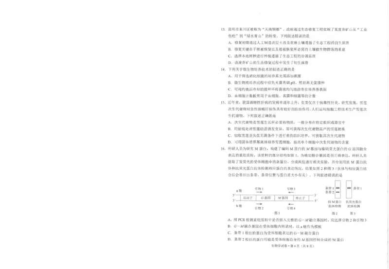 2026年云南昆明市高三3月复习教学质量诊断生物_2026届云南昆明市高三3月复习教学质量诊断全科_06生物_云南昆明市高三3月复习教学质量诊断
