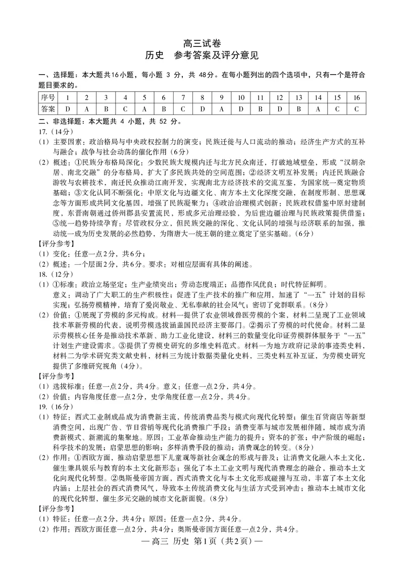 南昌市2025-2026学年高三下学期一模测试历史答案_副本_2026届江西省南昌市高三下学期一模测试全科_08历史_江西省南昌市高三下学期一模测试