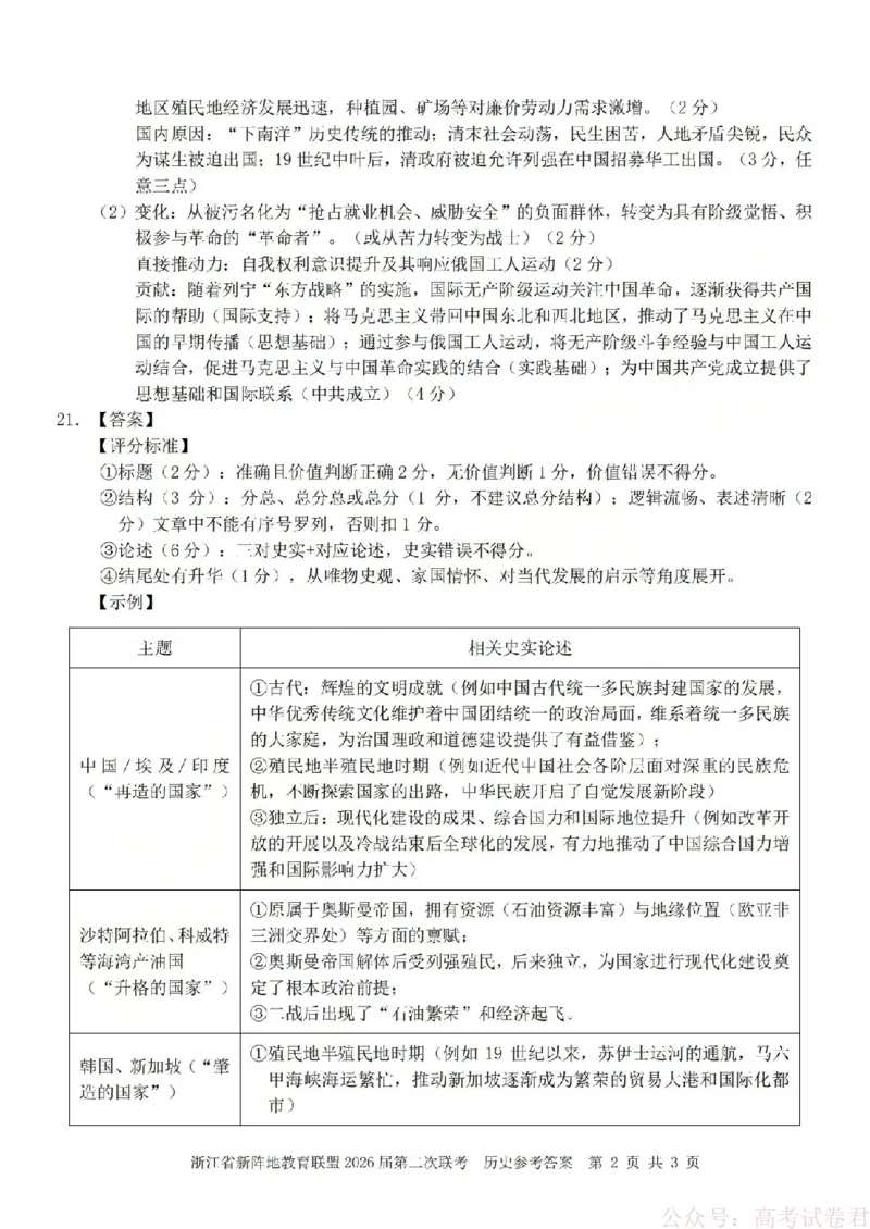 历史答案-2603新阵地教育联盟_2026届浙江省新阵地教育联盟高三第二次联考
