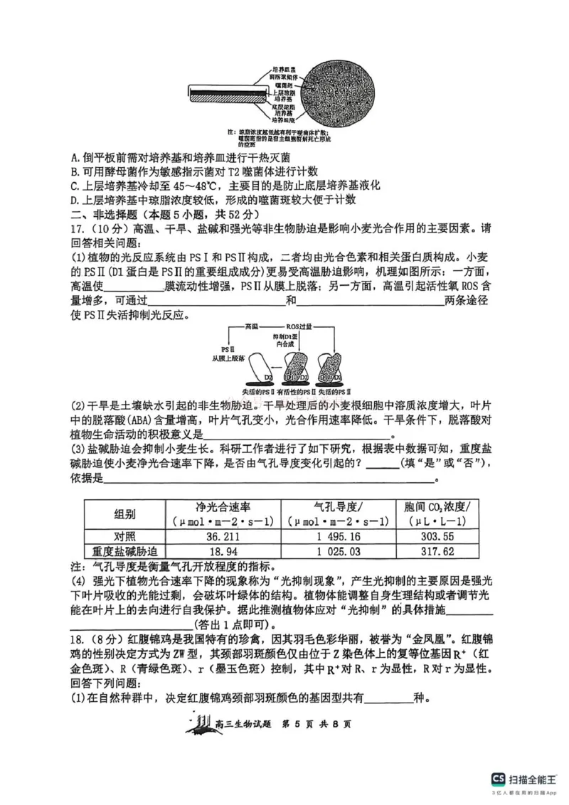 山大附中高三生物3月试题_2026届山西大学附属中学高三第二学期3月模块诊断_06生物2026届山西大学附属中学高三第二学期3月模块诊断