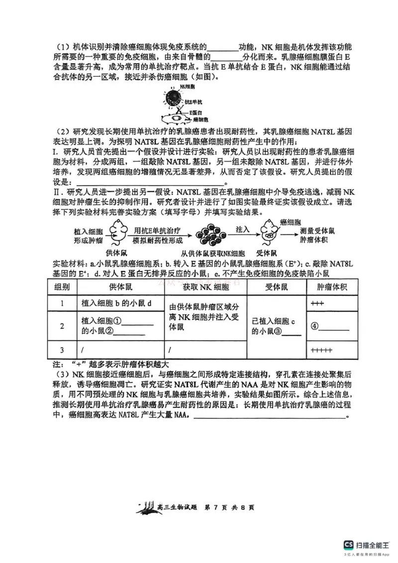 山大附中高三生物3月试题_2026届山西大学附属中学高三第二学期3月模块诊断_06生物2026届山西大学附属中学高三第二学期3月模块诊断