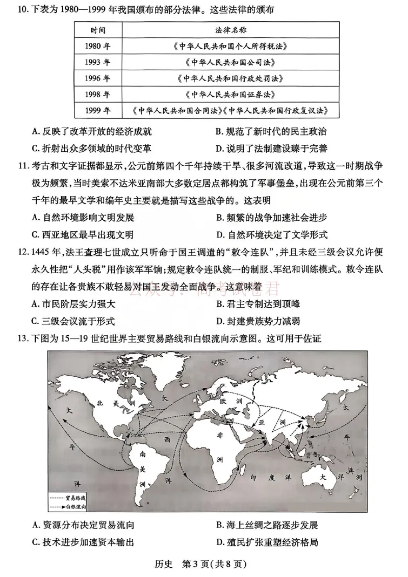 山西省、陕西省多校2026届高三下学期3月联考历史_副本_2026届山西陕西天一大联考高三下学期3月联考全科_08历史_山西陕西天一大联考高三下学期3月联考