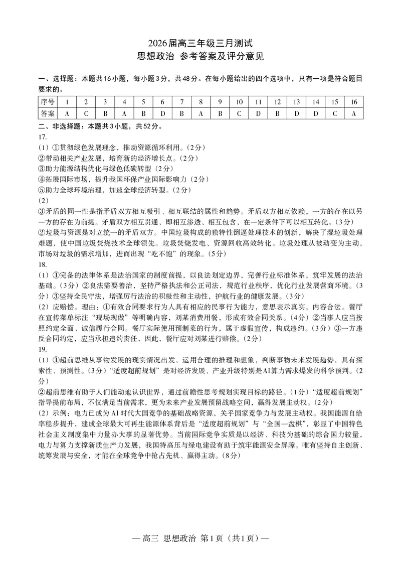 南昌市2025-2026学年高三下学期一模测试政治答案_副本_2026届江西省南昌市高三下学期一模测试全科_07政治_江西省南昌市高三下学期一模测试