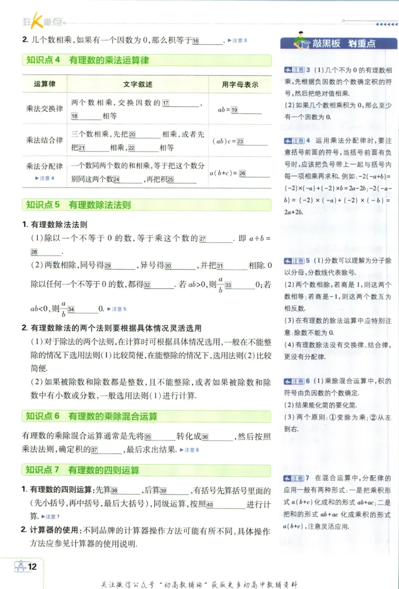 初中必刷题七年级上册数学人教版狂K重点_2、2025初中必刷题合集_初中必刷题23+24+25上册_2024版（部分上册）