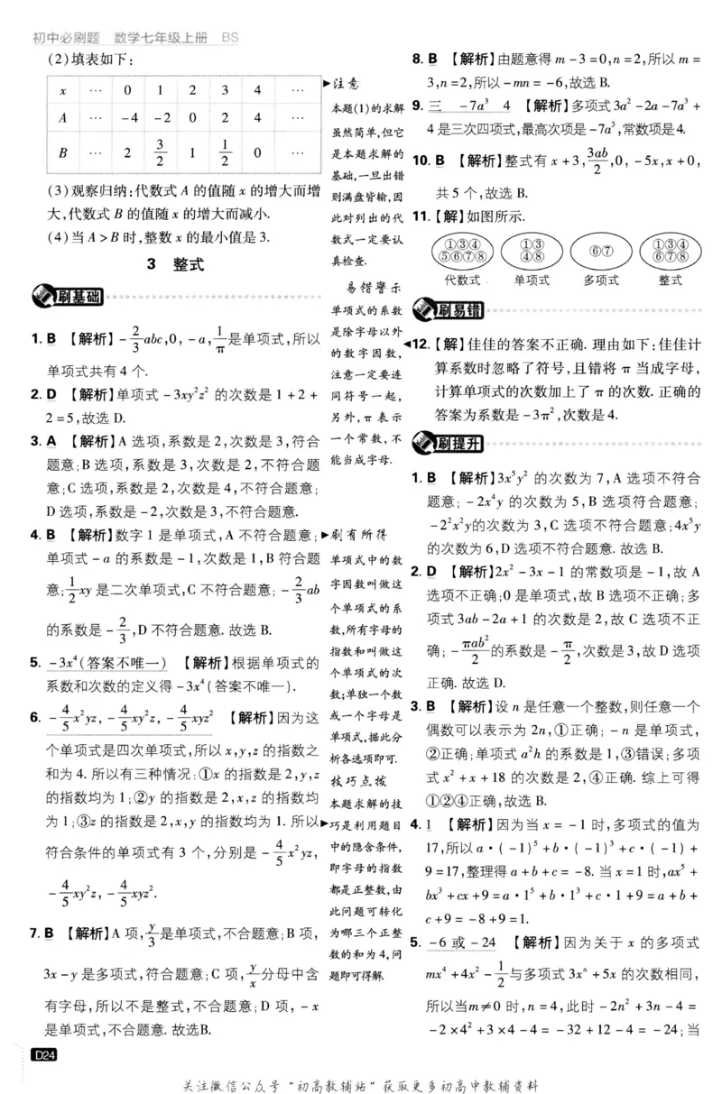 初中必刷题七年级上册数学北师版答案_2、2025初中必刷题合集_初中必刷题23+24+25上册_2023版