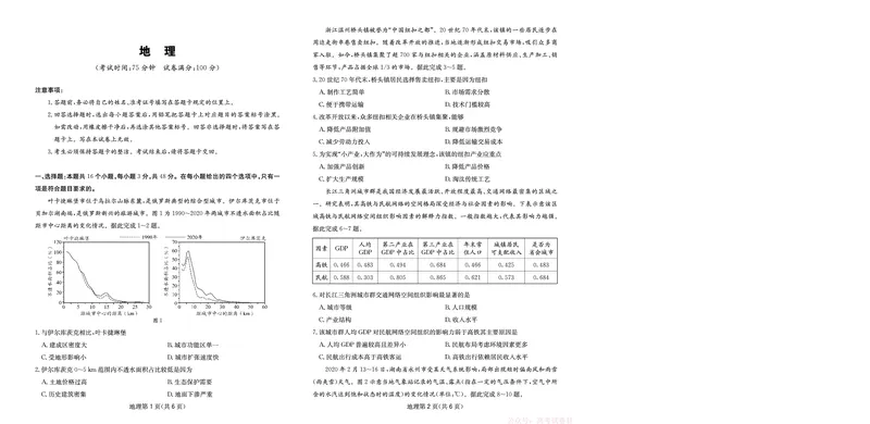 地理试卷-四川省大数据联盟2026届高三3月开学联考_2026届四川省大数据联盟高三3月开学联考