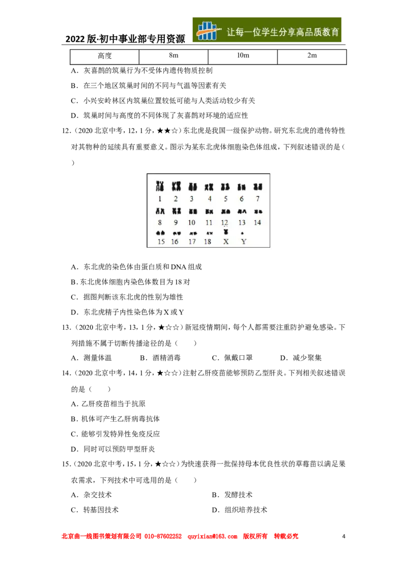 02生物&mdash;&mdash;北京市word版，含答案全解全析_12.2026年4月全国各地高考模拟卷_2026版初中金考卷&bull;45套中考试卷汇编系列合集_全国版中考真题(1)_各省市《历年中考真题》2013-2024(10)