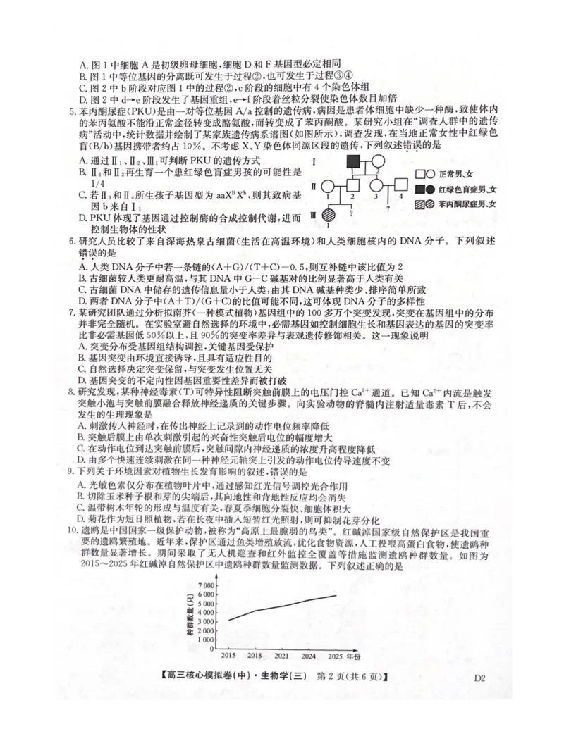 陕西省武功县普集高级中学2026届高三二模考试生物试题_2026届高三下学期核心模拟卷(中)（三）全科_06生物_高三下学期核心模拟卷(中)（三）