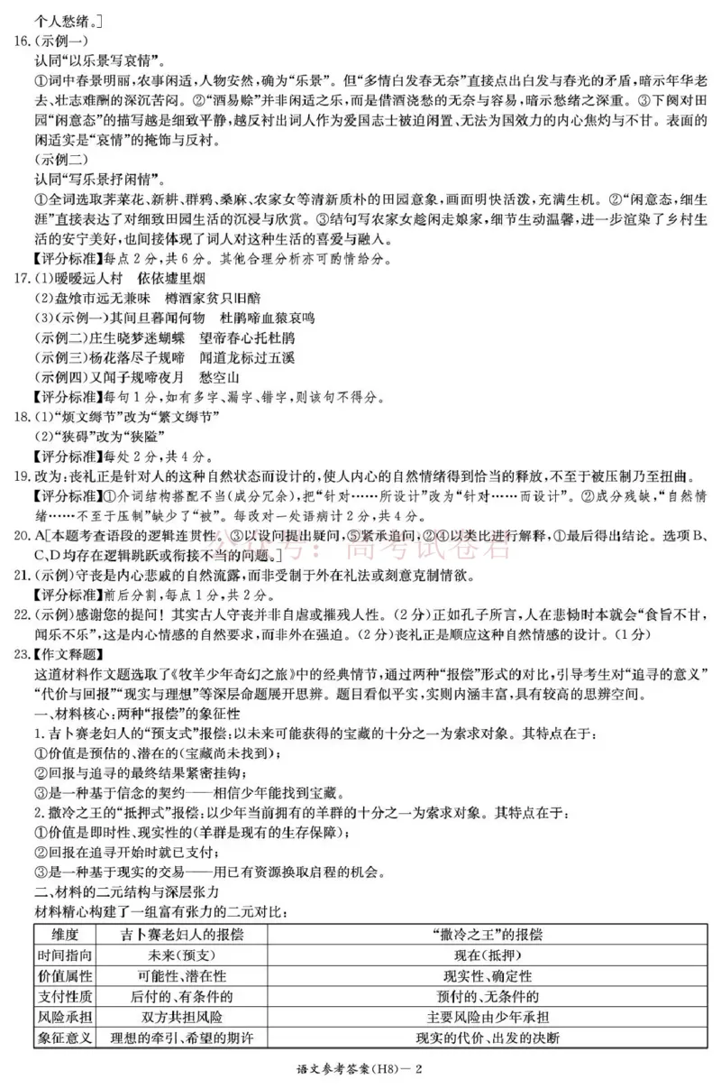 雅礼中学2026届高三月考试卷（八）语文答案_副本_2026届湖南省雅礼中学高三月考试卷（八）全科_01语文_湖南省雅礼中学高三月考试卷（八）
