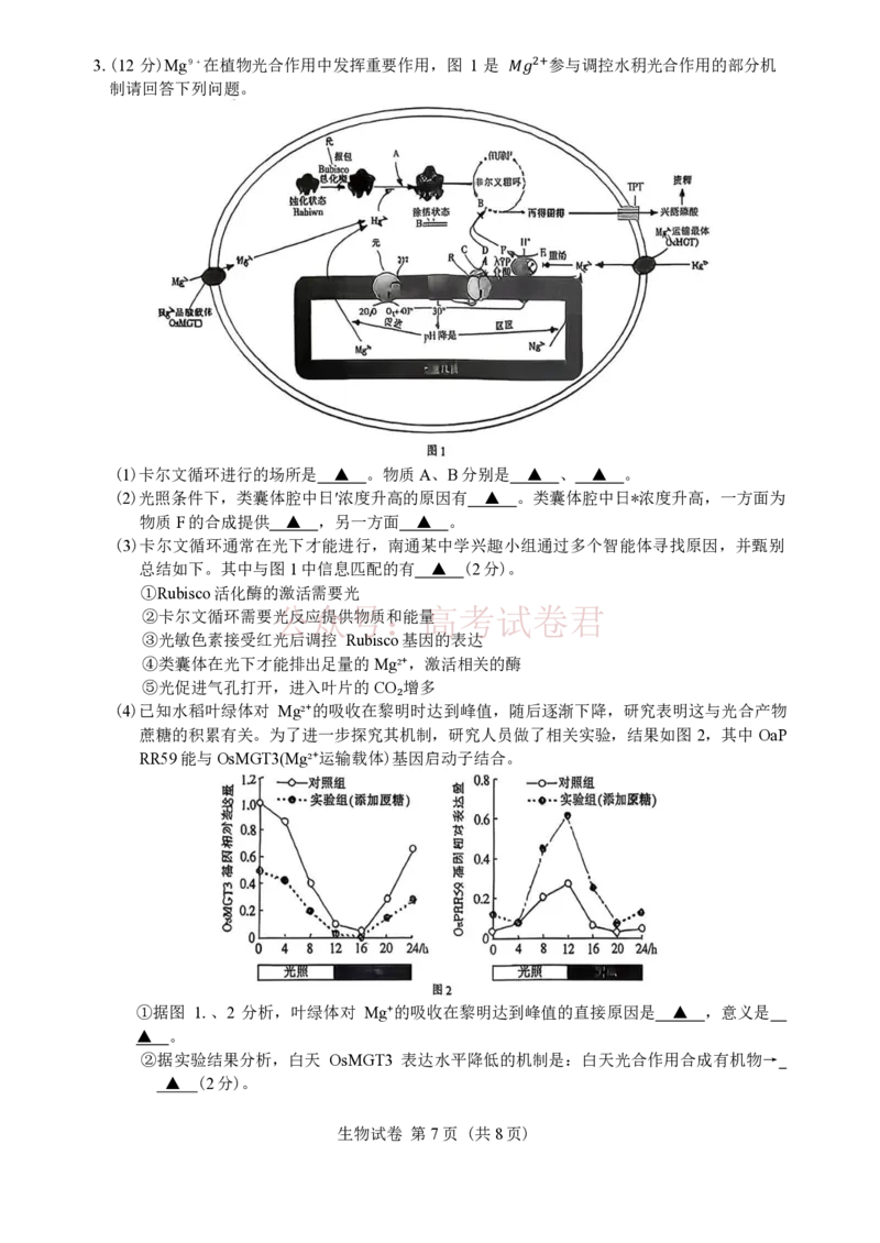 江苏省南通等七市2026届高三第二次调研测试生物（含答案）_副本_2026届江苏省苏北七市高三第二次调研测试_06生物_江苏省苏北七市高三第二次调研测试