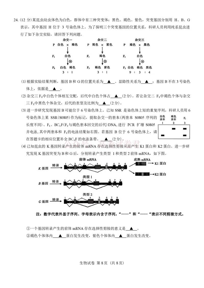 江苏省南通等七市2026届高三第二次调研测试生物（含答案）_副本_2026届江苏省苏北七市高三第二次调研测试_06生物_江苏省苏北七市高三第二次调研测试