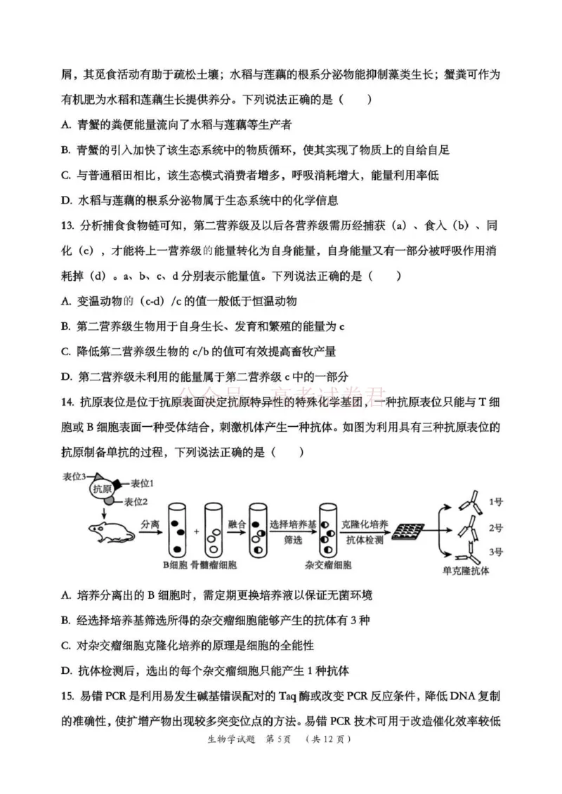 日照市第一中学2025-2026学年高三下学期3月份单元质量检测生物_副本_2026届山东省日照市一中高三3月份单元质量检测全科_06生物_山东省日照市一中高三3月份单元质量检测