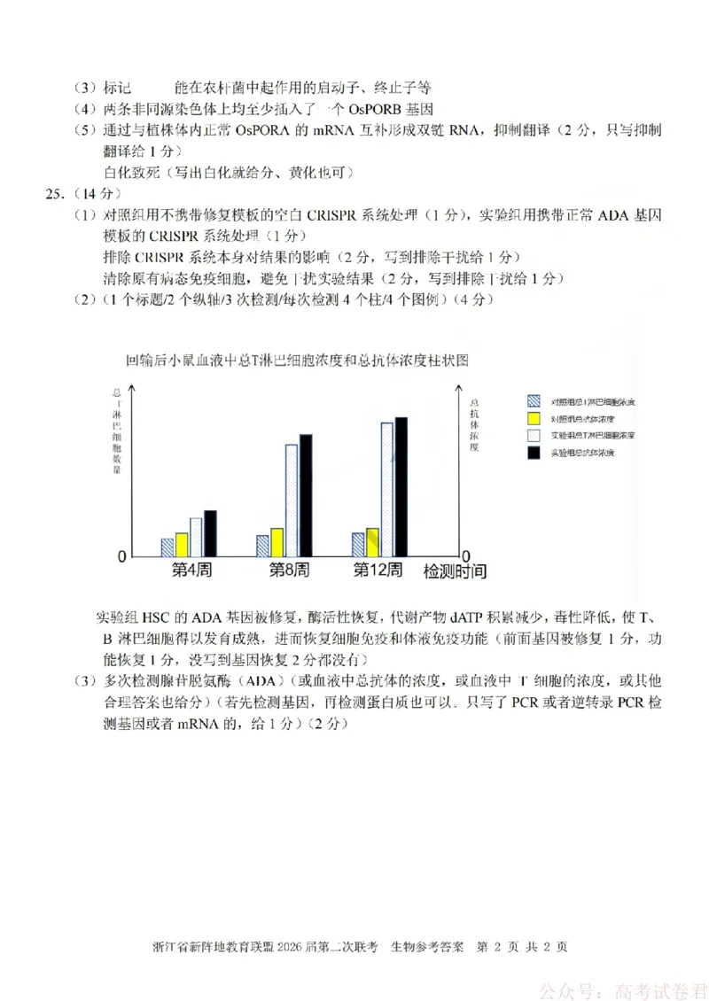 生物答案-2603新阵地教育联盟(已优化)_2026届浙江省新阵地教育联盟高三第二次联考