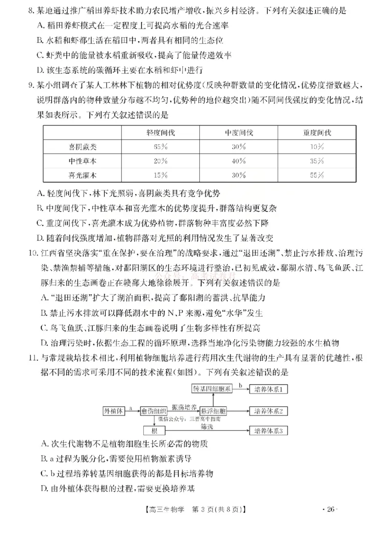 生物试题_2026届山西运城市高考考前模拟测试（运城一模）_06生物2026届山西运城市高考考前模拟测试（运城一模）