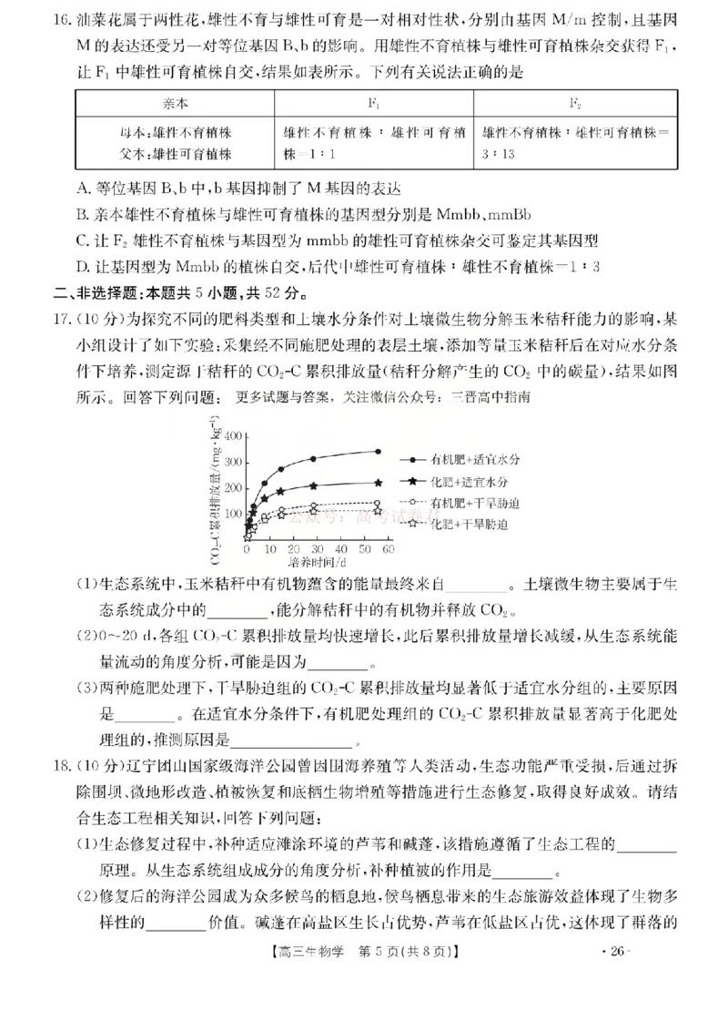 生物试题_2026届山西运城市高考考前模拟测试（运城一模）_06生物2026届山西运城市高考考前模拟测试（运城一模）